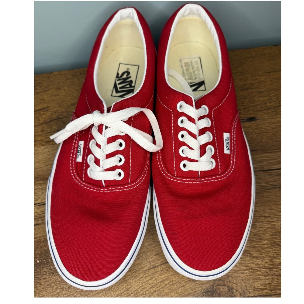 Vans Era Red Canvas Checkerboard Heel Low Top Skate Shoes Mens 8 Skater Retro